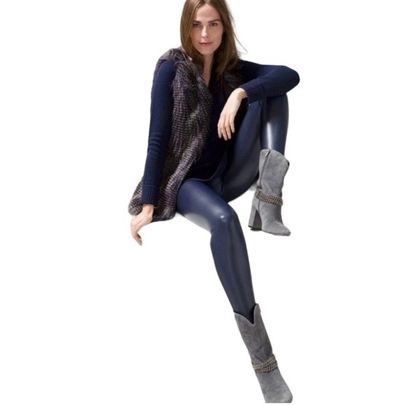 WHBM Vegan Leather Runway Leggings Navy Blue Size 0 Chic Classic Boho Festival - Picture 15 of 15